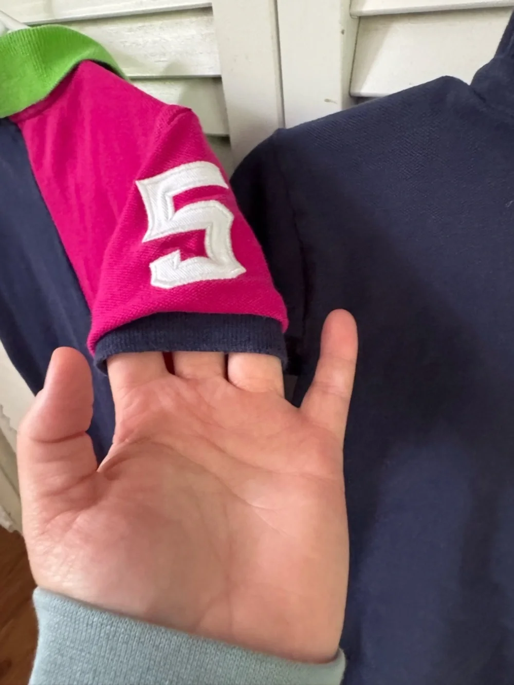 Ralph Lauren Girls Navy, Pink & Green Colorblock Polo Dress and the t-shirt.